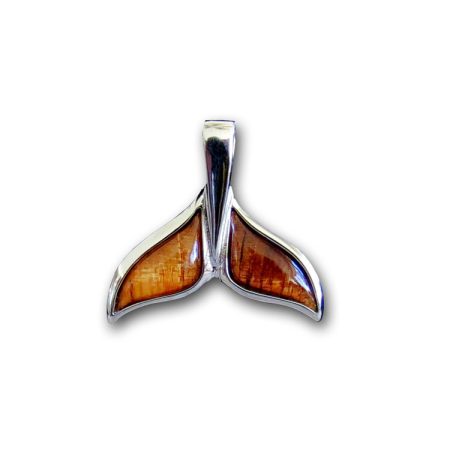 HAWAIIAN KOA AND STERLING SILVER SMALL WHALES TAIL PENDANT