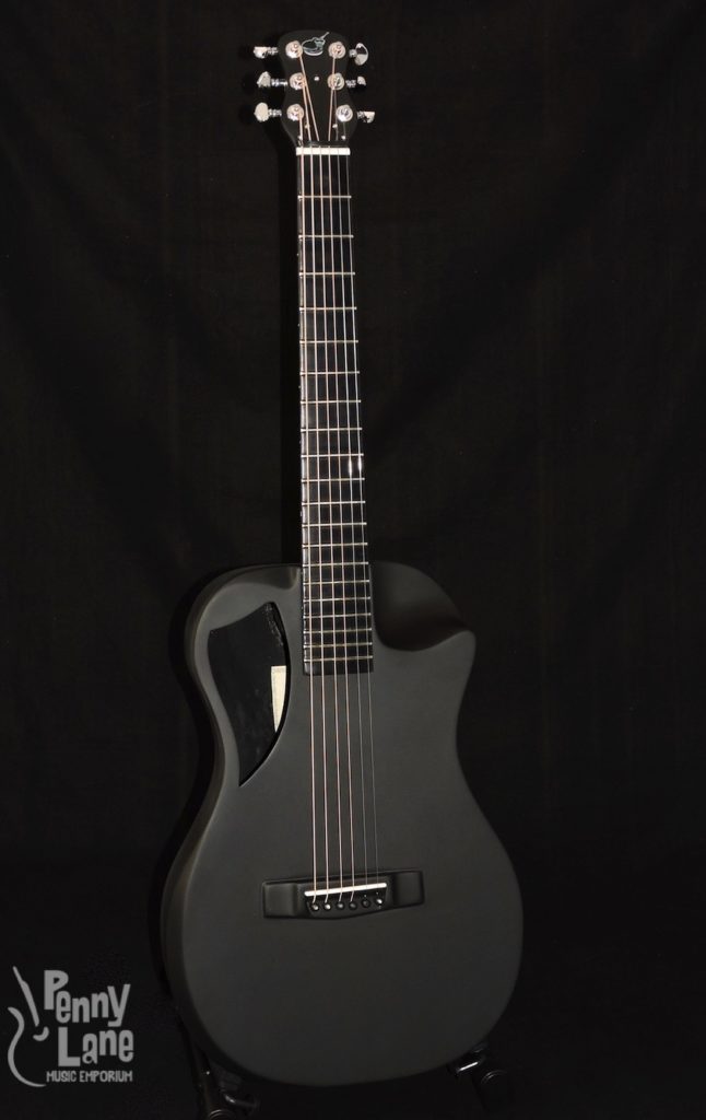 OF660M Matte Black Carbon Fiber Collapsible Acoustic Travel Guitar with Pickup and Custom Travel Case
